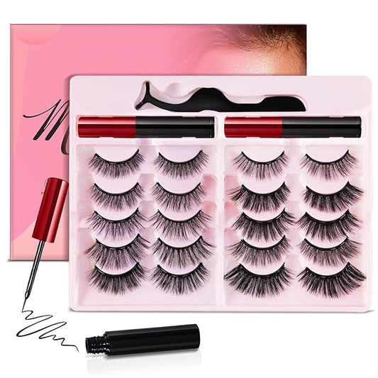 Magnetic Eyelashes with Magnetic Eyeliner Kit, Reusable Magnetic Lashes, 3D Natural Look False Eyelashes with Eyeliner and Tweezers