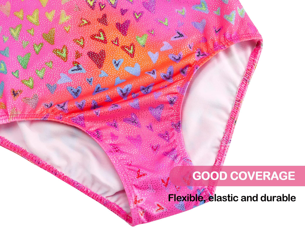 Domusgo Gymnastics Leotards for Girls 7-8 Years Old Pink Neon Heart Sparkly One Piece Tumbling Outfits