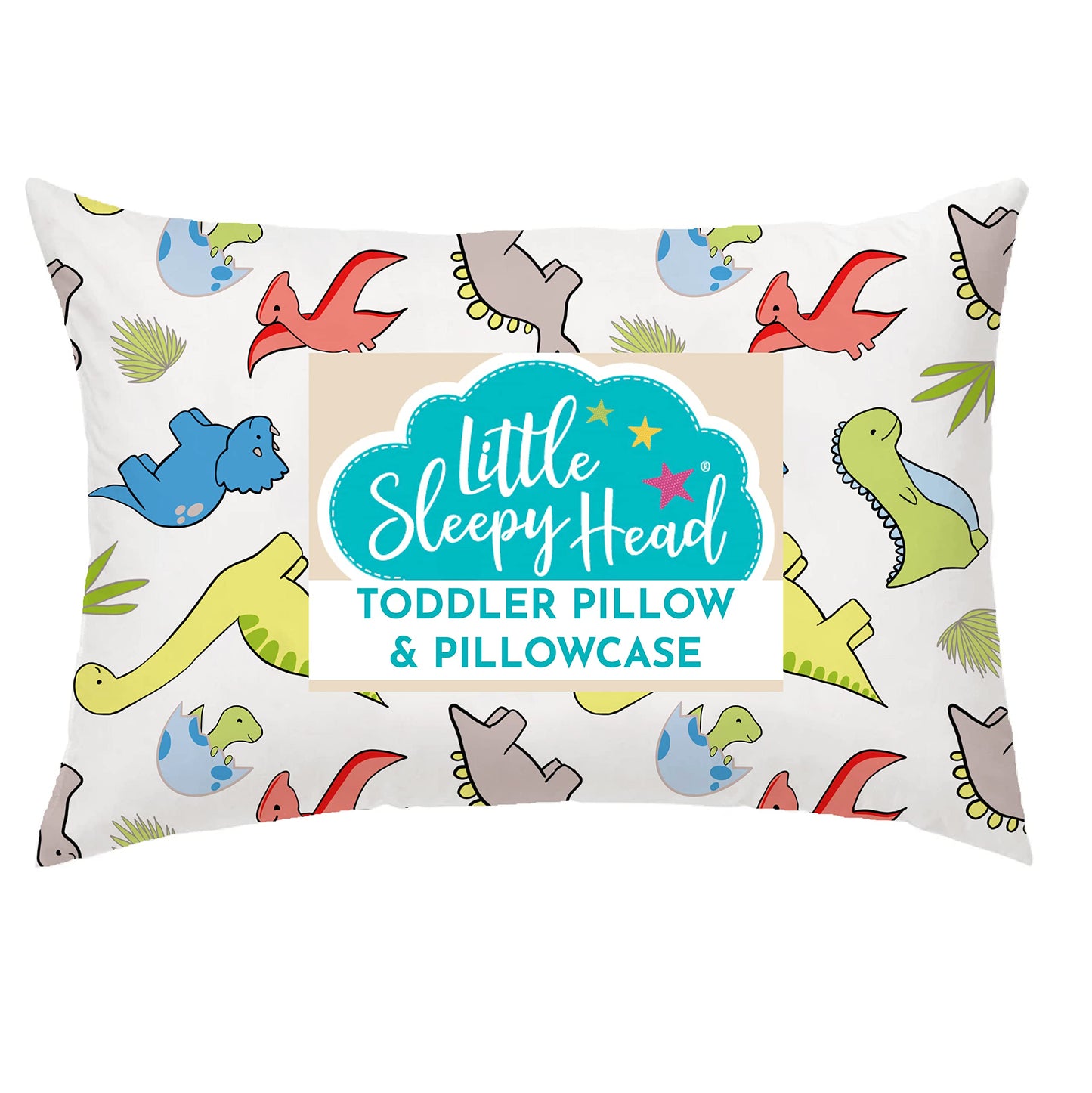 Toddler Bed Pillow with Cotton Pillow Case – 13x18 Kids Pillows for Sleeping, School, Travel & Daycare – Hypoallergenic Toddler Pillow 2 Year Old to 5 with Envelope Pillowcase (Dinosaurs White)