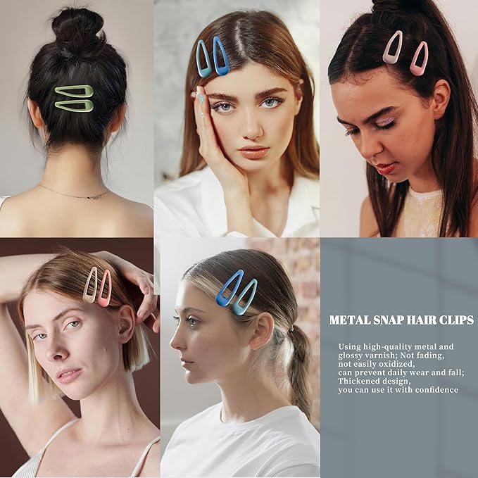 20 PCS Metal Snap Hair Clips Water Drop No Slip Barrettes for Women Bright Small Hair Clips For Thick And Thin Fine Hair,Green Blue Gray Pink Beige,1.97 x 0.5 In.