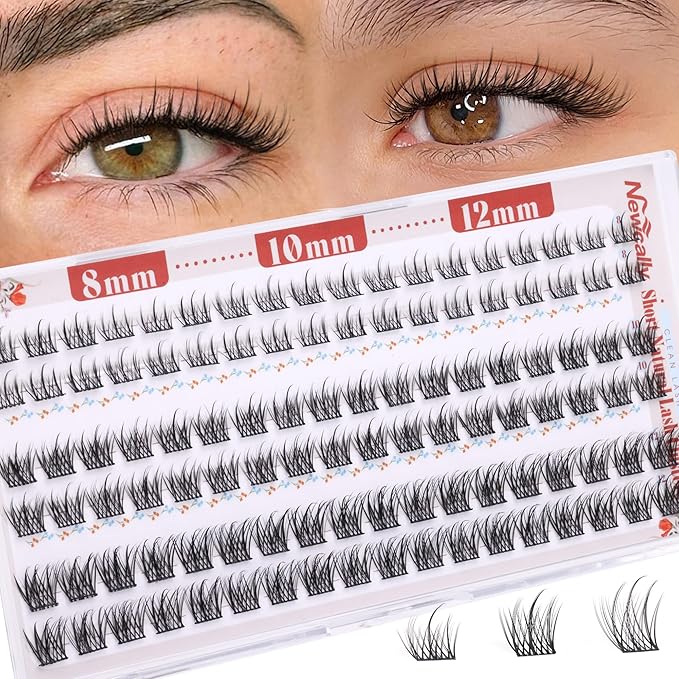 Short Lash Clusters 8-12MM Natural Eyelash Clusters C-curly Wispy Cluster Eyelash Extensions DIY Lash Extension Ultra Thin Lash BandC Cluster Lashes Individual Lashes for Beginners by Newcally