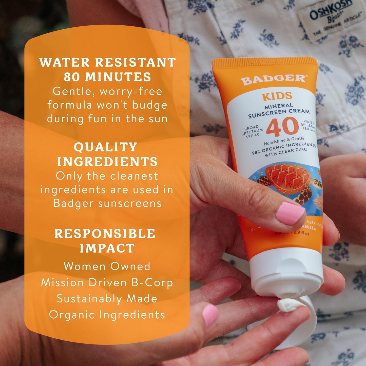 Badger Kids Mineral Sunscreen Combo, SPF 40 Cream + SPF 35 Kids Face Stick, 98% Organic Ingredients with Mineral Zinc Oxide, Water Resistant, Reef Safe Broad Spectrum, Tangerine & Vanilla Scent