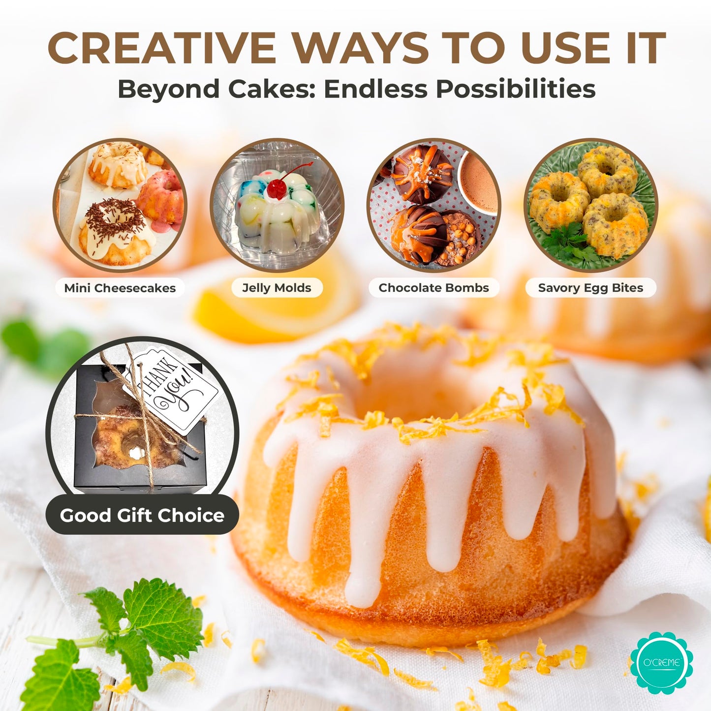O’Creme Bakeable Plastic Mini Cake Pan with Container - Baking Pan With Non-Stick Silicone - Reusable Mold For Baking and Much More - and Clear Snap-Closure Container - 25 Cake Pans + 25 Containers
