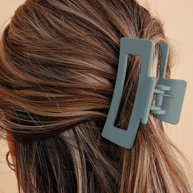 Auseibeely 6 Pack Square Claw for Women Girls, 3.5" Medium Non-slip Rectangular Matte Clips Strong Hold Jumbo Hair Styling Accessories, Ideal for Gifts, Cool