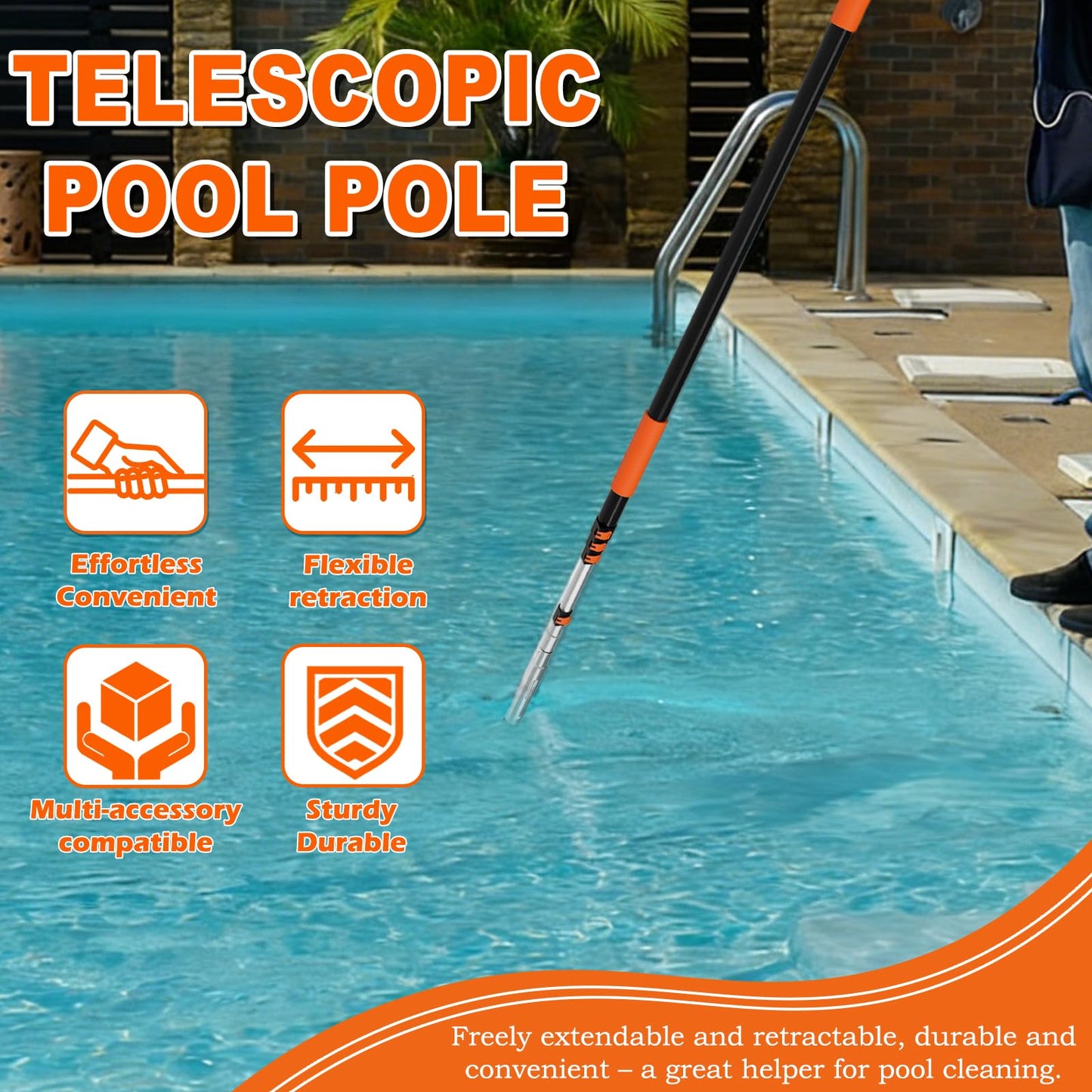 SISIUPASSIE 20FT Telescopic Pool Pole, Heavy Duty Swimming Pool Pole Adjustable Length, Aluminium Aolly, Universal Pole for Skimmer Nets, Vacuum Heads and Brushes