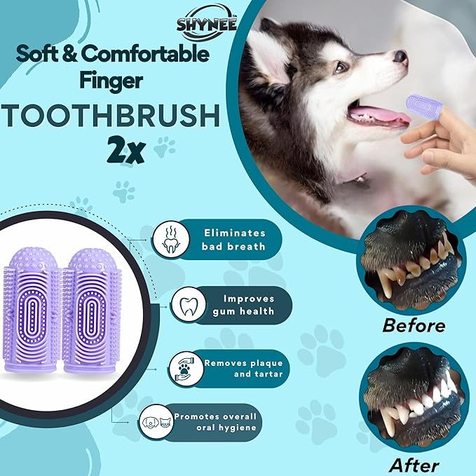 SHYNEE 8PCs Dog Grooming Kit - Dog Shampoo Brush | Washing Gloves | Adjustable Dog Bath Brush | Dog Paw Cleaner | 2X Toothbrush | Scrubber with Handle for Bath & Massage - A Complete Pet Grooming Kit