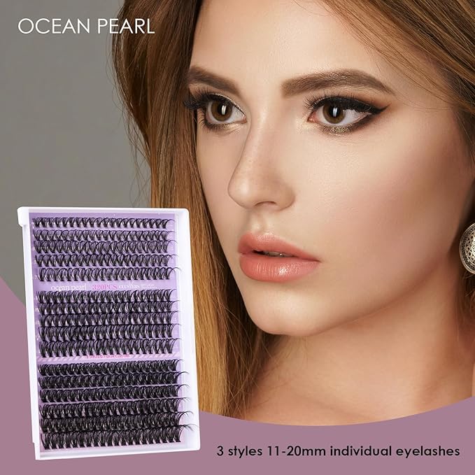 Ocean Pearl Lash Clusters 320PCS Natural Individual Lashes 11-20MM 30D 40D 60D Thick Volume Eyelash Extensions Soft Eyelashes Eyelash Clusters DIY Lash Extension-30+40+60D