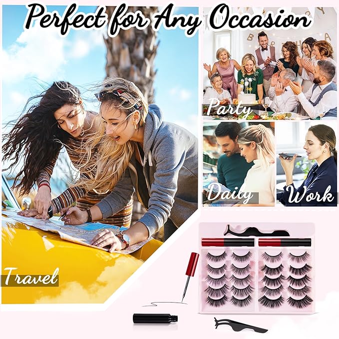 Magnetic Eyelashes with Magnetic Eyeliner Kit, Reusable Magnetic Lashes, 3D Natural Look False Eyelashes with Eyeliner and Tweezers