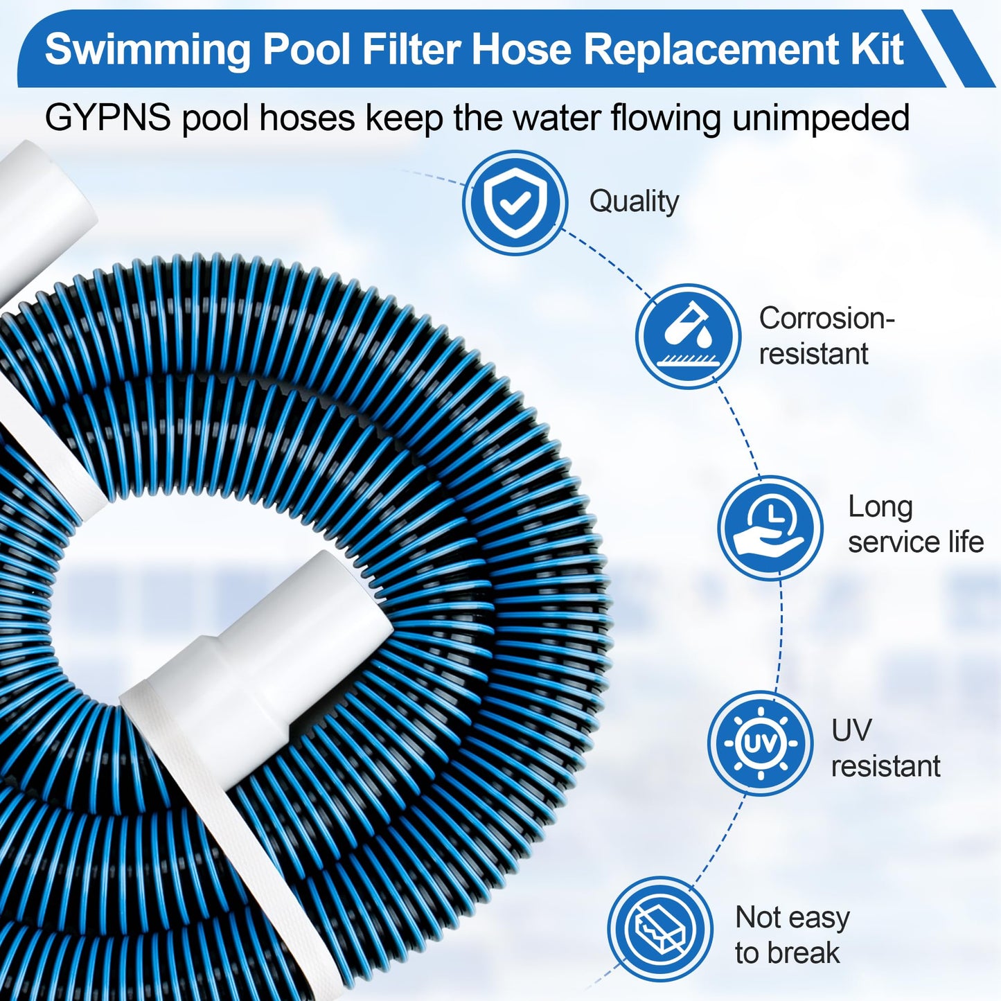 6 Ft Above Ground Pool Hoses for Hayward Filter Pump, 1-1/2" Pool Pump Hose Connector Hose Replacement Kit（2 Pack)