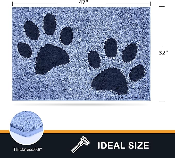 PURRUGS Dirt Trapping Door mat 32" x 47", Non-Skid/Slip Machine Washable Microfiber Entryway Rug, Dog Door Mat, Super Absorbent Welcome Mat for Muddy Wet Shoes and Paws, Light Blue