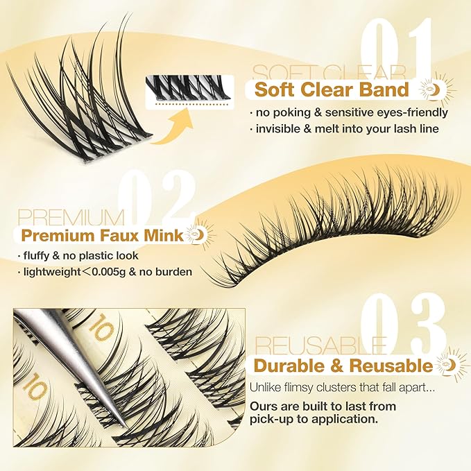 10MM Lash Clusters Natural Eyelash Clusters Clear Band Cluster Eyelash Extensions Wispy Cluster Lashes Short Individual Lashes Extensions DIY Lashes Pack (CC Curve, 108Pcs)