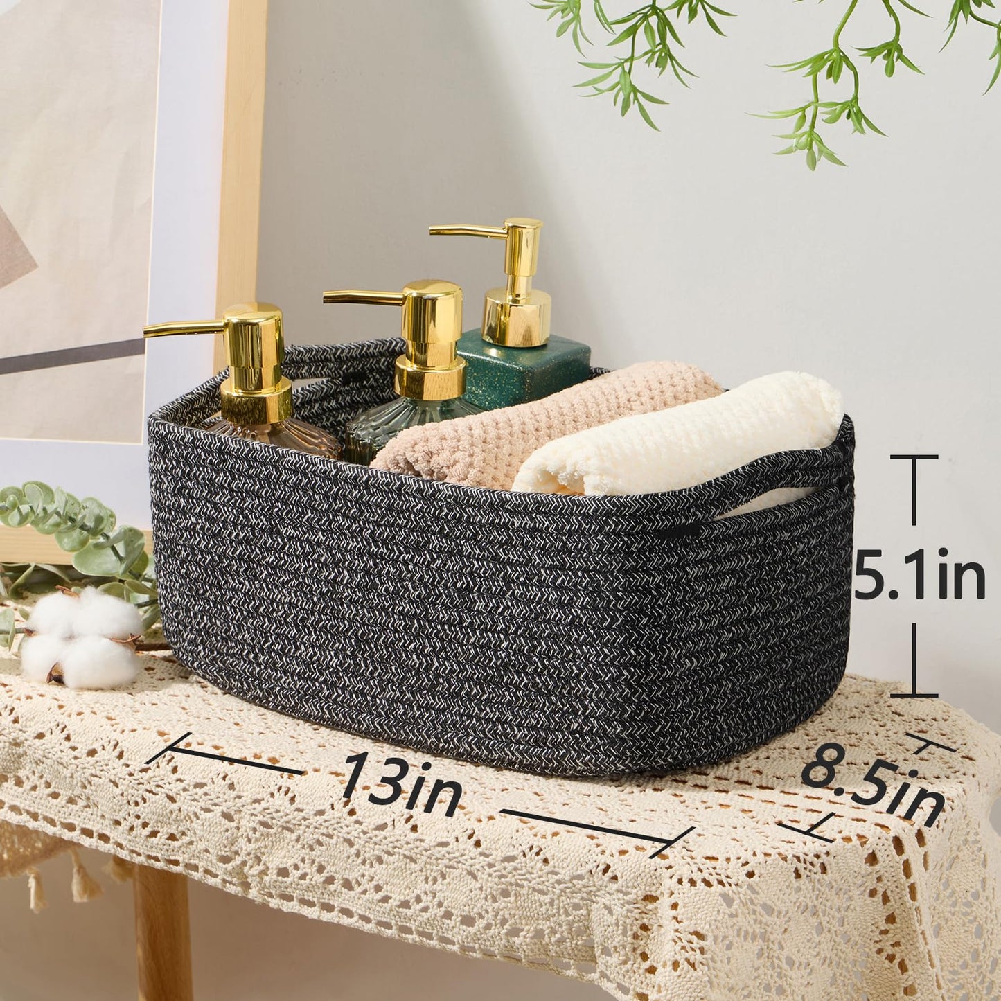 MiniArk Small Storage Baskets for Organizing | Closet Organizer Bins | Shelf Toy Basket | Woven Rope Baskets | Cube Decorative Box | Shallow Basket | 13x8.5x5.1” | 4 Packs Dark Gray