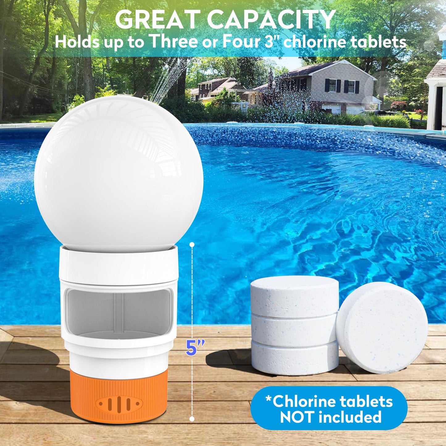 Solar Pool Chlorine Floater, Chlorines Floater with Light, Glow in Dark Chlorines Tablet Floater, Flame-Orange, 11 Inch