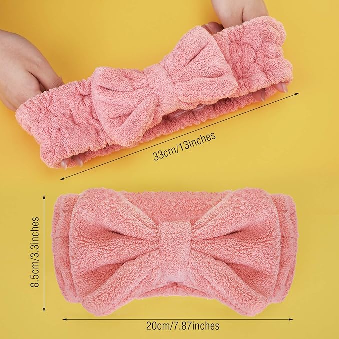 3 Pieces Wash Face Headband Makeup Spa Headband Towel Terry Hair Bands Microfiber Bowtie Shower Facial Adjustable HairBand for Women (Pink, Blue, White)