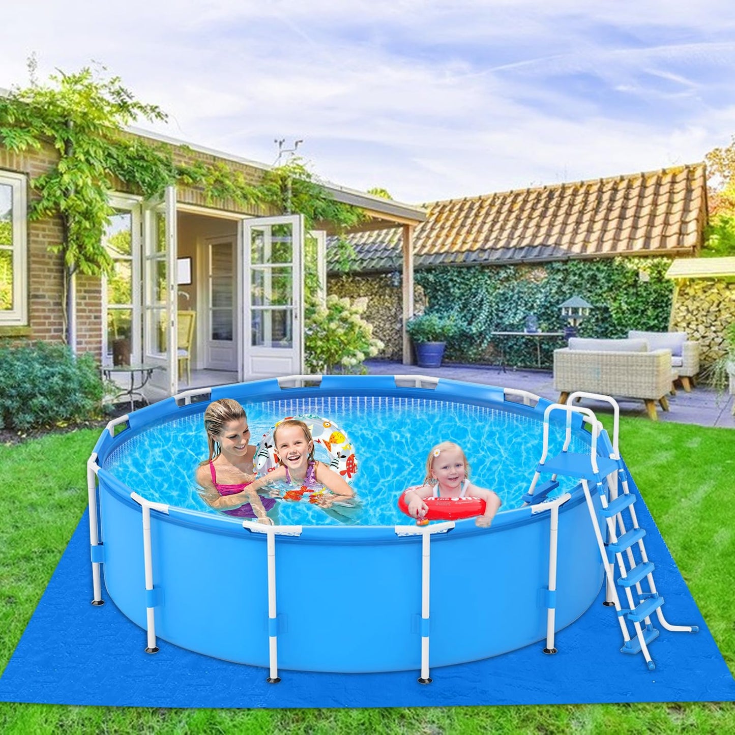 YEXEXINM 11 x 11 Ft Pool Ground Cloths,Swimming Pool Waterproof PE Swimming Pool Liner Pad for Protect Above Ground Pool Blanket for 8ft to 10ft Frame Above Ground Pools Accessories Prevents Punctures