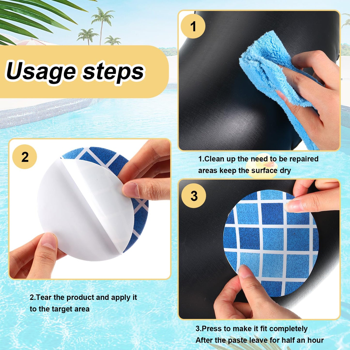 Outus 24 Pcs Vinyl Pool Patch Repair Kit Self Adhesive Pool Liner Plastic Repair Patch Pool Patches for Above Ground Pools Inflatable Boats Air Mattress Products, 4 Inch (Gradient Blue Plaid)