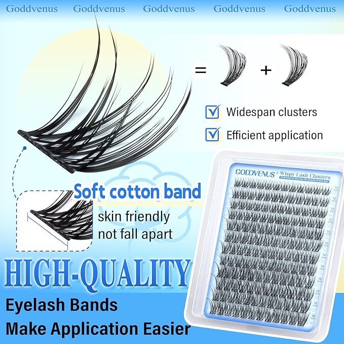 Goddvenus Wispy Lash Clusters Natural Lashes Clusters Wispy Eyelash Clusters CD Curl Cluster Eyelash Extensions DIY Individual Lashes Invisible Band Lash Extension Fluffy Eyelashes Clusters