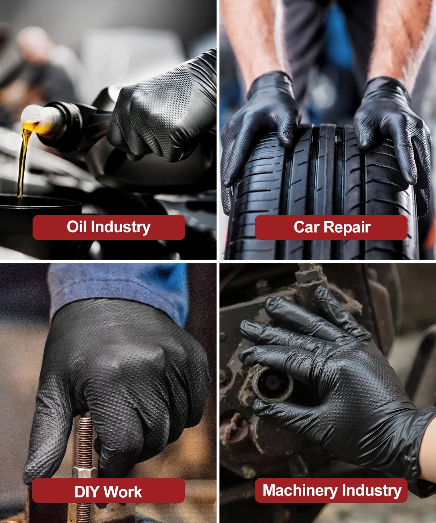 NEOTRIL 8 Mil Heavy Duty Disposable Nitrile Gloves with Raised Diamond Texture Grip Rubber Gloves, Latex & Powder Free Mechanic Gloves for Household Cleaning, Black | 200 Pcs