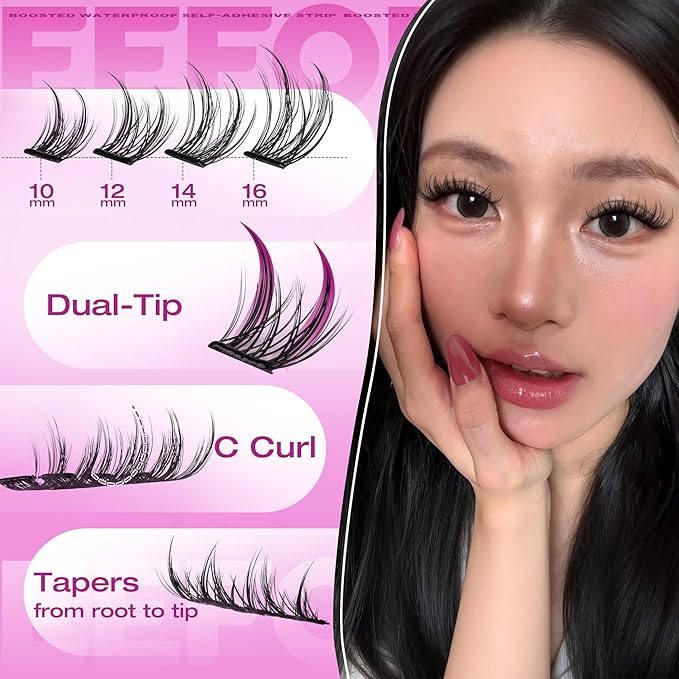 EEFOFNN Self Adhesive Eyelashes Natural Self Adhesive Lash Clusters Wispy Press on Lashes 10-16mm Pre Glued Eyelash Clusters Glueless Individual Lashes No Glue Cluster Eyelash Extensions (No Tweezers)