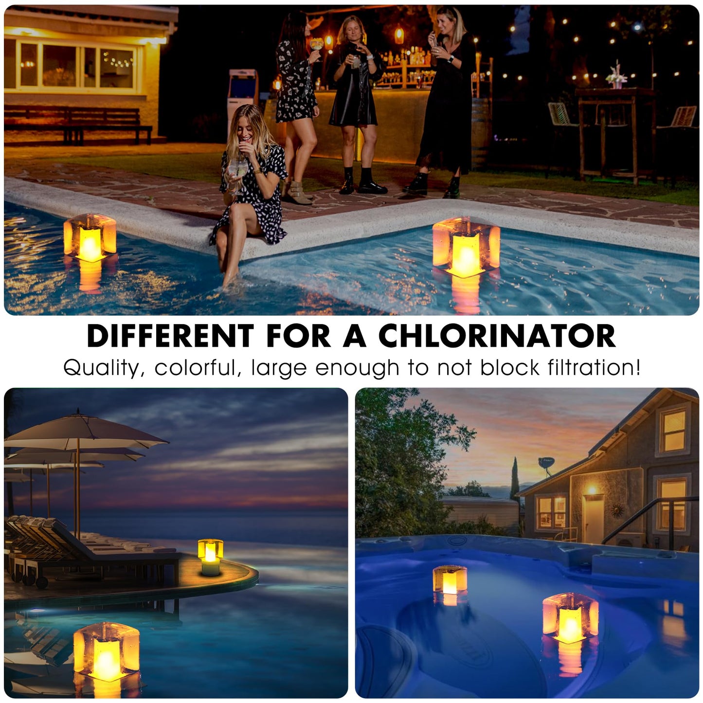 Solar Pool Chlorine Floater, Upgraded Flame Chlorine Tablet Floater for 3 Inch Tablets, Large Pool Dispenser,Floating Chlorine Floater with Adjustable Flow,Solar ChlorineFloater for Hot Tub