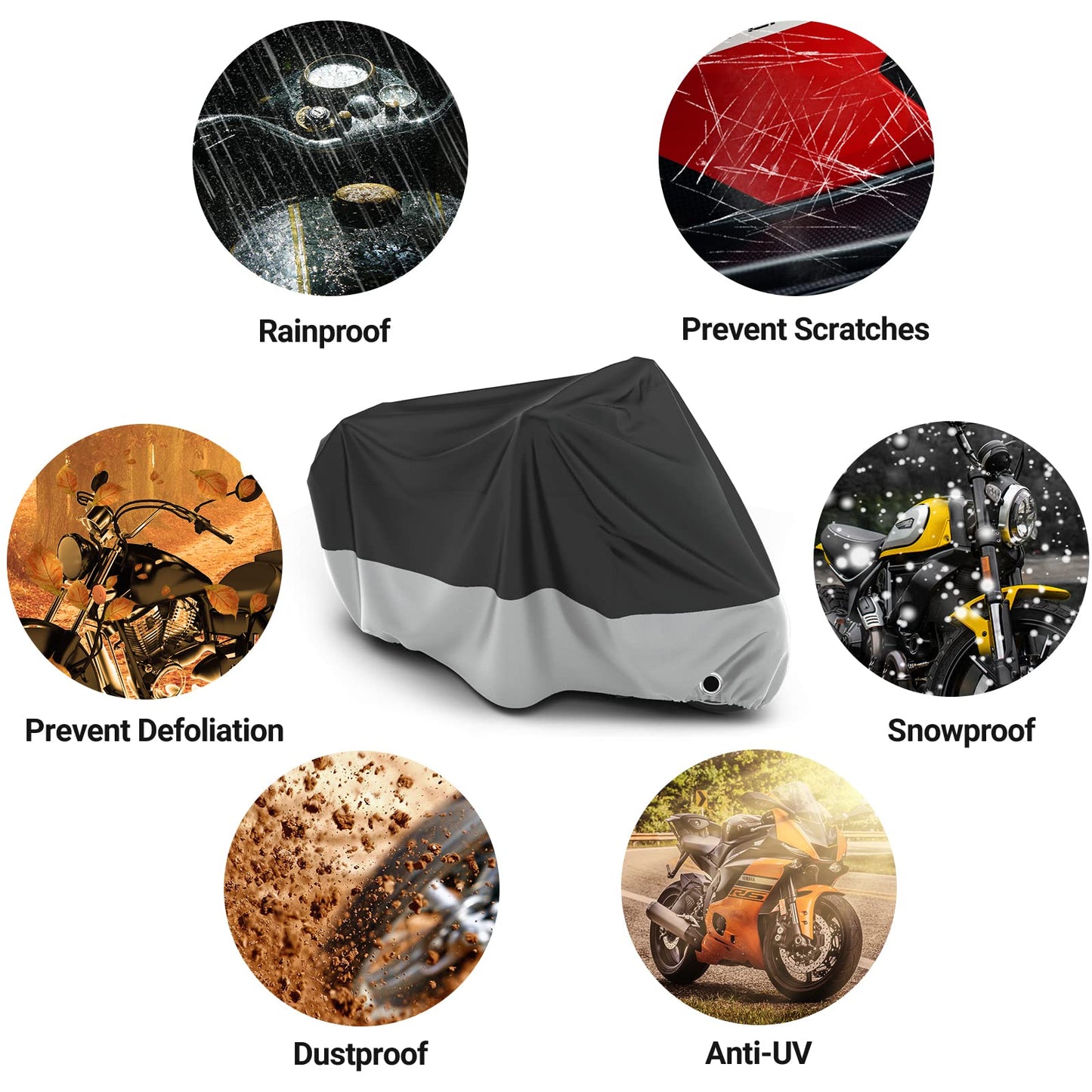 Favoto Motorcycle Cover Waterproof Outdoor - All Season Sun Protection Oxford with Lock-Holes Rain Snow Windproof Dustproof Universal Fit Motorbikes Vehicle Moped Cover, 104" x 41" x 50"