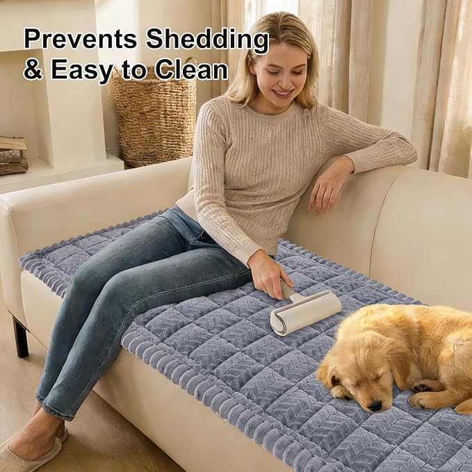 Smiry Non Slip Couch Covers for Dogs, Fuzzy Pet Couch Covers for 3 Cushion Sofa Pet Friendly, Soft Sofa Slipcovers Cushion Furniture Protector Washable (Grey, 27.6" x 82.7")