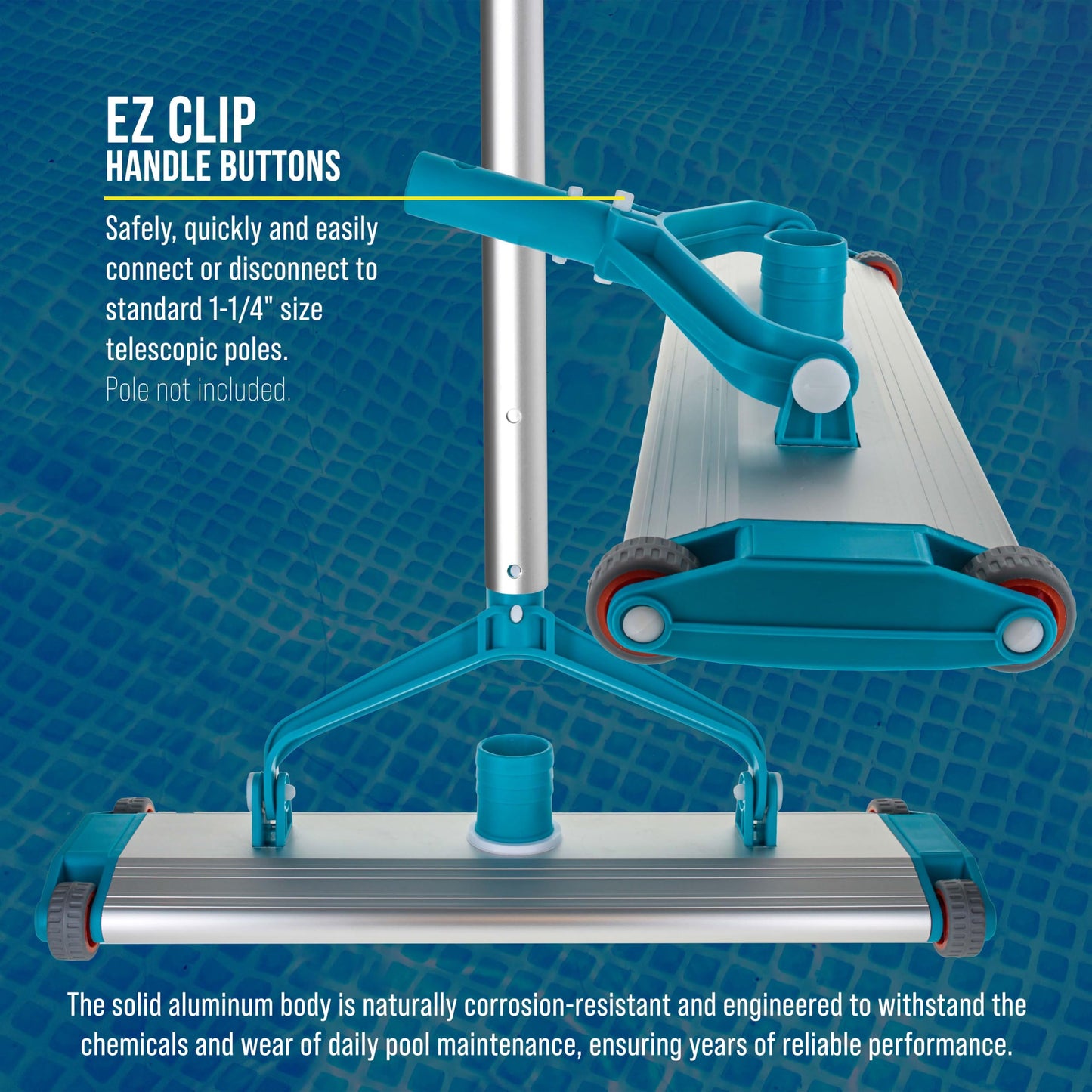 U.S. Pool Supply Heavy-Duty 17.5" Weighted Pool Vacuum Head with Aluminum Body - 5.6 lb Manual Inground Vacuum Head, Scrub Bristles, 1-1/2" Swivel Hose Connection - Concrete Pools, Clean Floor, Walls