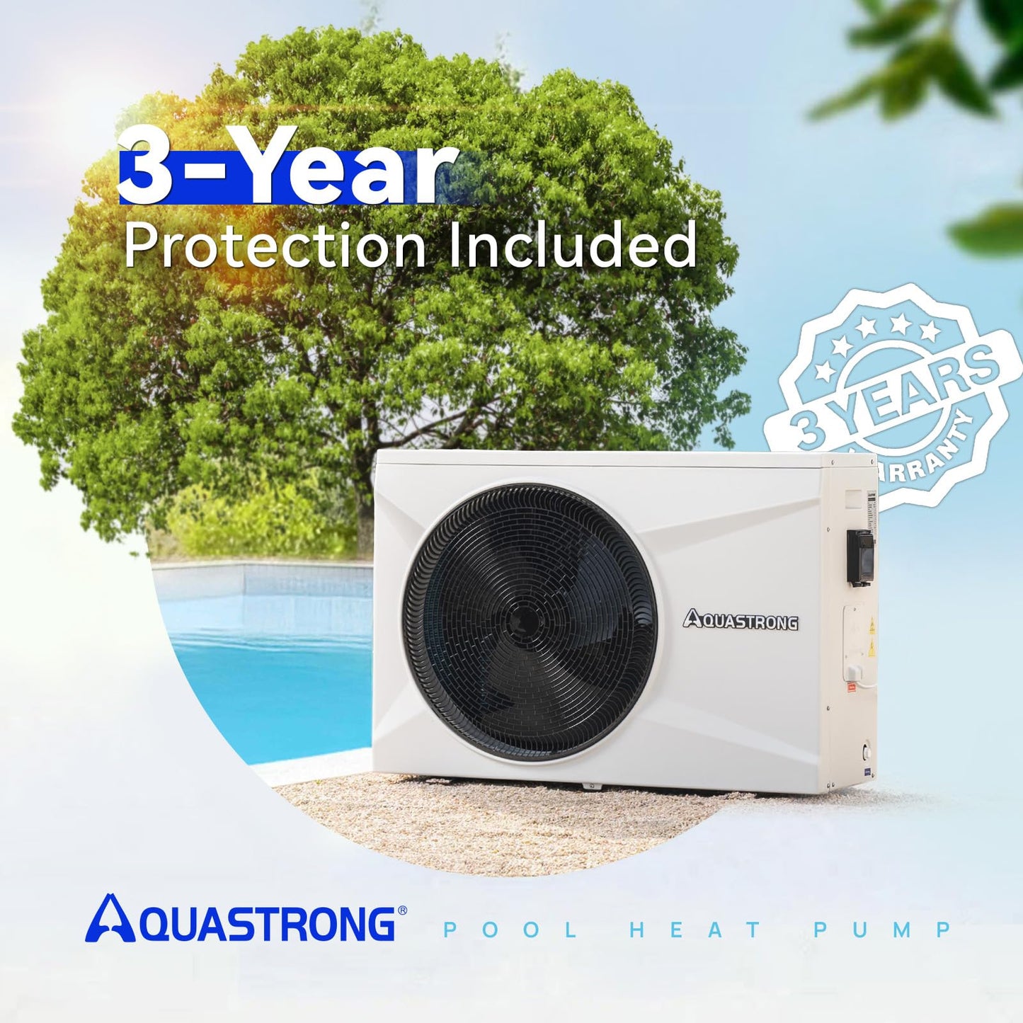 AQUASTRONG Inverter Swimming Pool Heat Pump,Pool Heater for Above Ground and Inground Pool Heating Smart WiFi Control and Cooling Pool Heater Pools Up to, 16000 Gallons