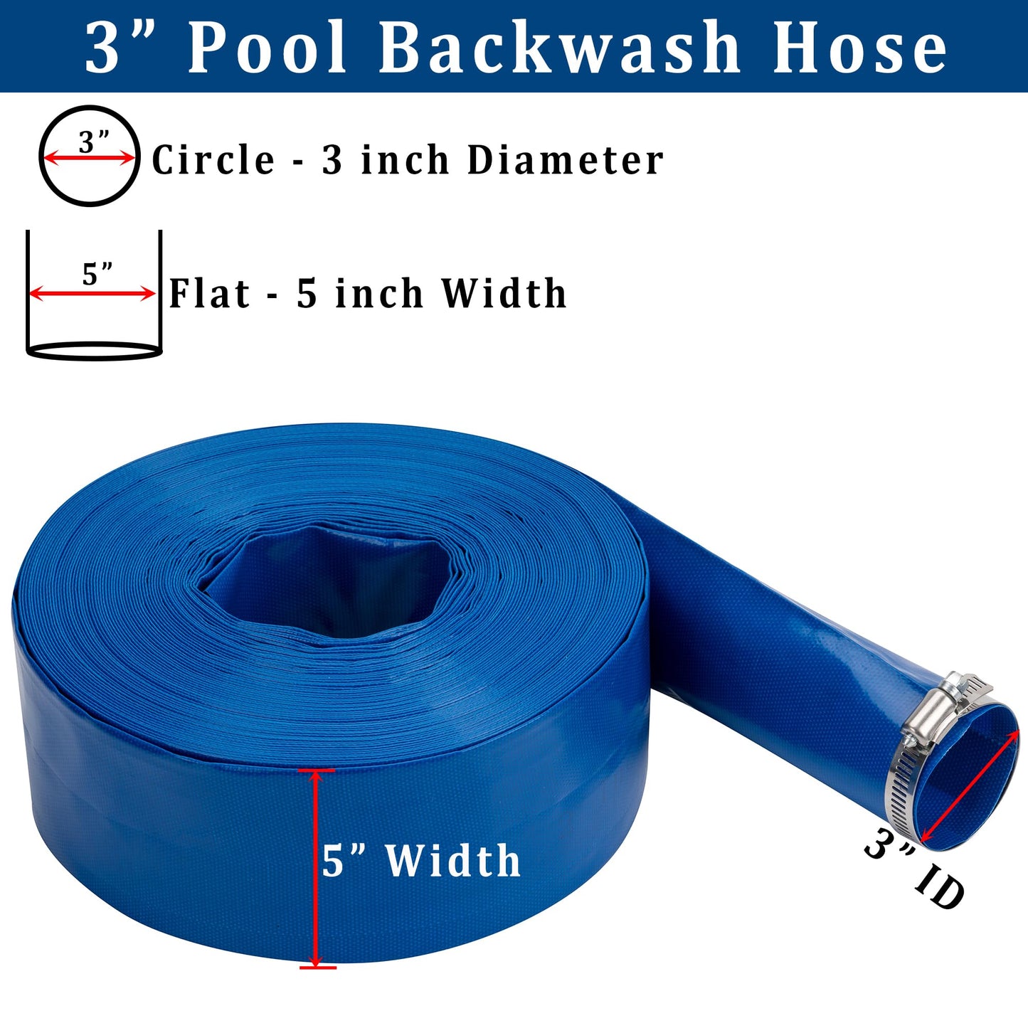 3 in x 25 ft Pool Backwash Hose Heavy Duty Drain Discharge Double PVC Lay flat General Purpose Vinyl Hose, Burst Resistant for Water Transfer Sump Pump Pool Filter (3in 25ft fiber reinforced hose)