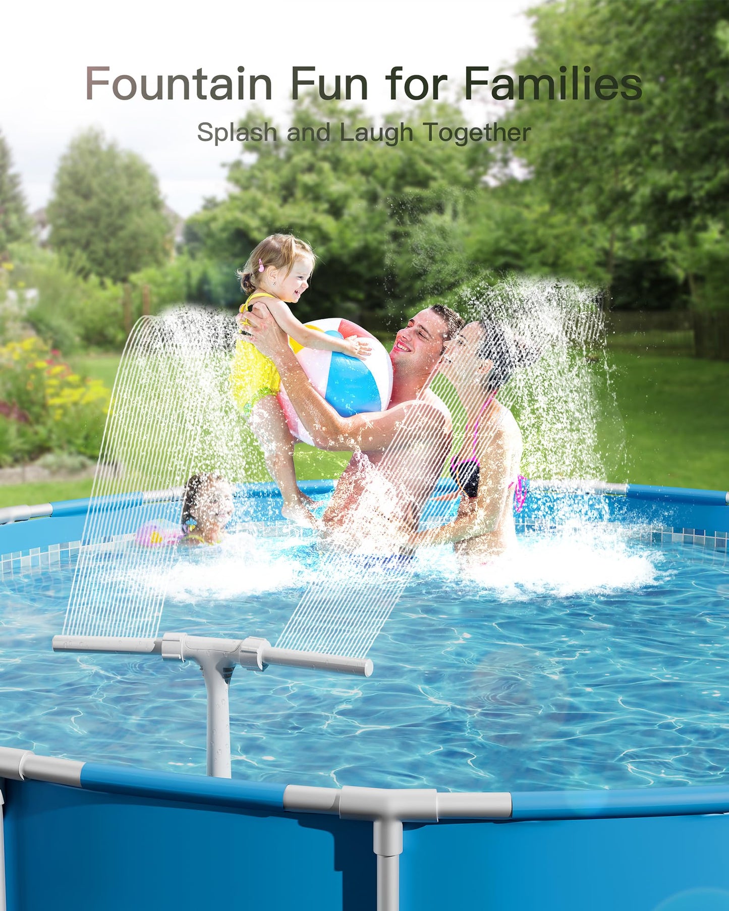 POOLHOUR [Patented] 2026 Height Upgrade Pool Fountain for Above Ground/Inground Pools with Dual High-Pressure Spray, 360° Adjustable Cooling Jet & Relaxation - Waterfall Sprinkler Cooler