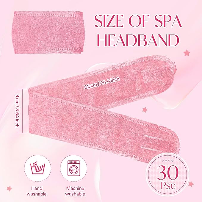 80 Pack Adjustable Spa Headband for Women Non-Slip Facial Hair Wrap for Washing Face, Makeup, Shower, Skincare, and Yoga (Pink, 80)