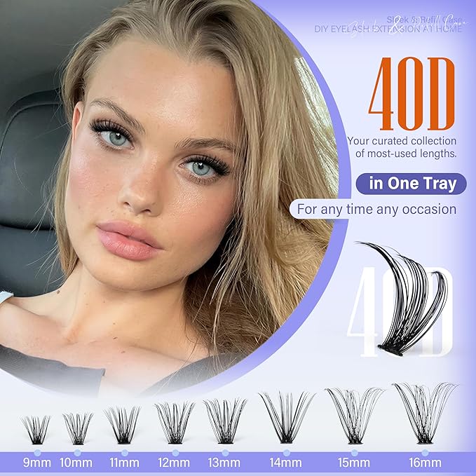 Pawotence Lash Clusters 200pcs Individual Lashes 40D Cluster Eyelash Extensions 9-16mm Eyelash Clusters Lash Extensions for Self Application (40D, 0.07D, 9-16mm)