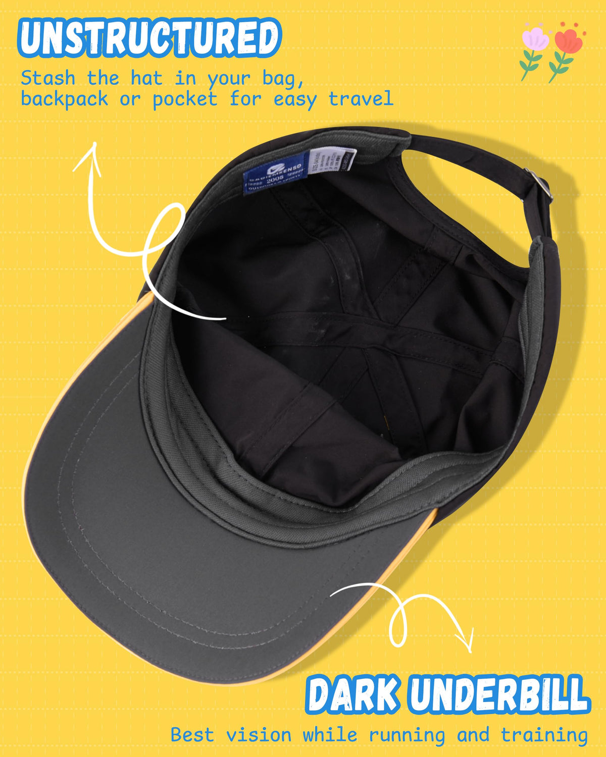 GADIEMKENSD Toddler Baseball Hat with Kaleidoscope Pattern, UV Protection Baby Sun Cap for Kids, Breathable Toddler Baseball Caps for Boys Girls Summer Beach School Yellow Black 4-9Y