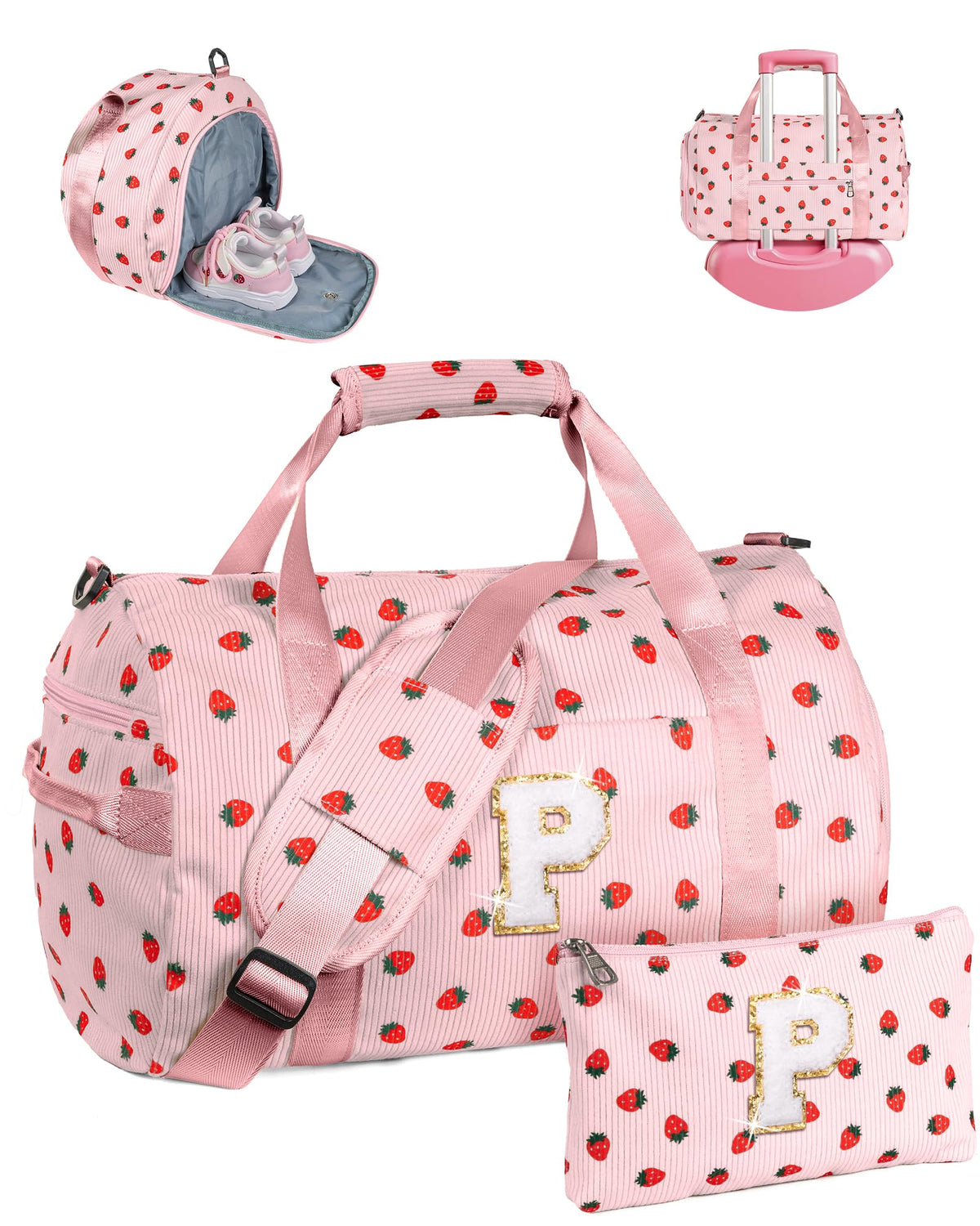 Vogewood 9 Year Old Girl Birthday Gifts, Girls Gym Bag, Kids Personalized Weekend Duffel Bags with Shoe Compartment, Initial Travel Tote with Makeup Bag, Cute Stuff for Daughter (Letter P)