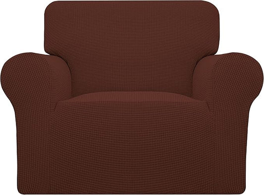Easy-Going Stretch Chair Sofa Slipcover 1-Piece Couch Sofa Cover Furniture Protector Soft with Elastic Bottom for Kids, Pet. Spandex Jacquard Fabric Small Checks (Chair, Coffee)