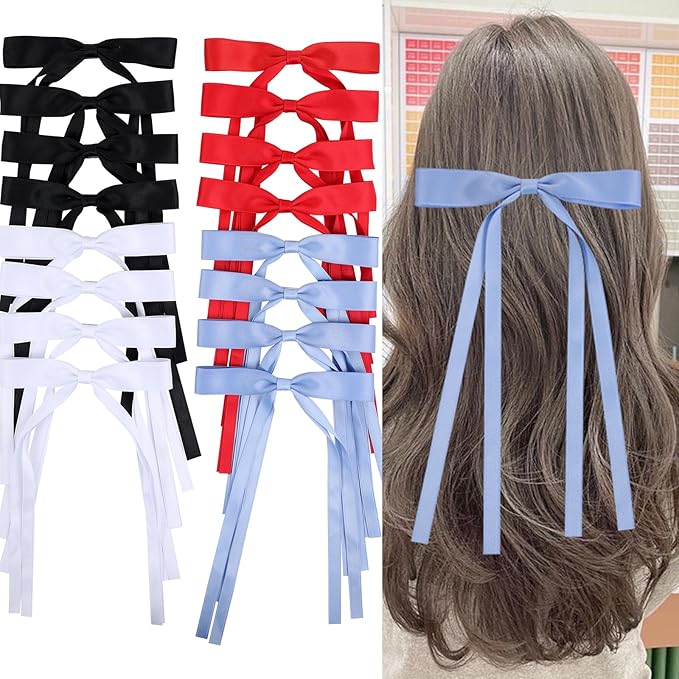 Hair Bows Clips Hair Ribbon Bowknot with Long Tail Bows Barrettes Hair Accessories for Women Girls 16PCS Ã¯Â¼ÂRedÃ¯Â¼ÂWhiteÃ¯Â¼ÂBlueÃ¯Â¼ÂBlackÃ¯Â¼Â