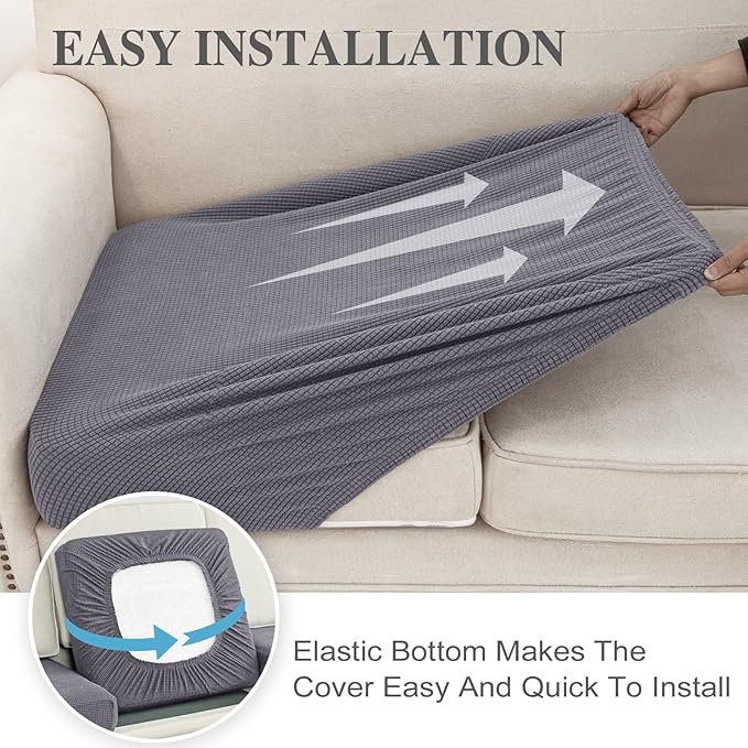 Couch Cushion Covers for Sectional Sofa L Shape Washable Separate Seat Chaise Couch Cover Stretch Sofa Slipcovers with 2 Pcs Pillowcases(3 Seater + 1 Chaise, Light Grey)