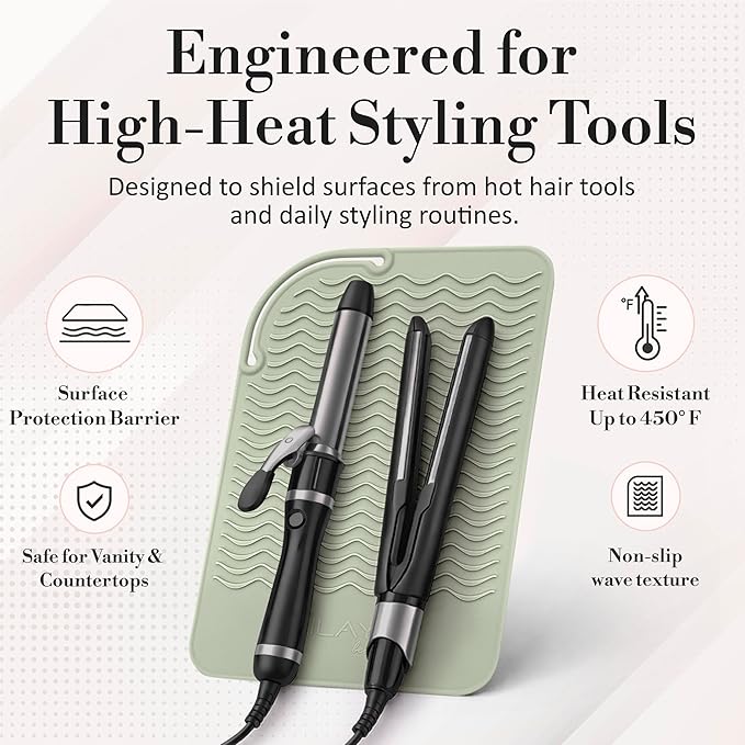 Milaya Beauty Large Heat Resistant Mat for Hair Tools – Silicone Curling Iron Holder & Flat Iron Holder – Non-Slip Hot Tool Mat & Vanity Mat – Vanity Accessories for Women, Home, Salon, or Travel