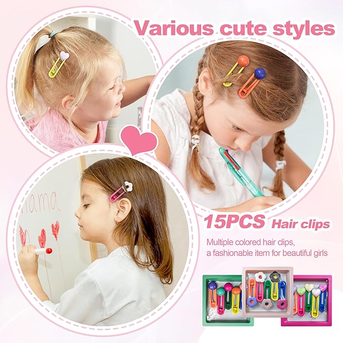 15PCS Hair Accessories for Girls Little Girl Hair Clips Barrettes for Baby Toddler Teens Women Kids Cute Candy Colorful Flower Gift for 4-12 Ages (Hair Accessories for Girls)