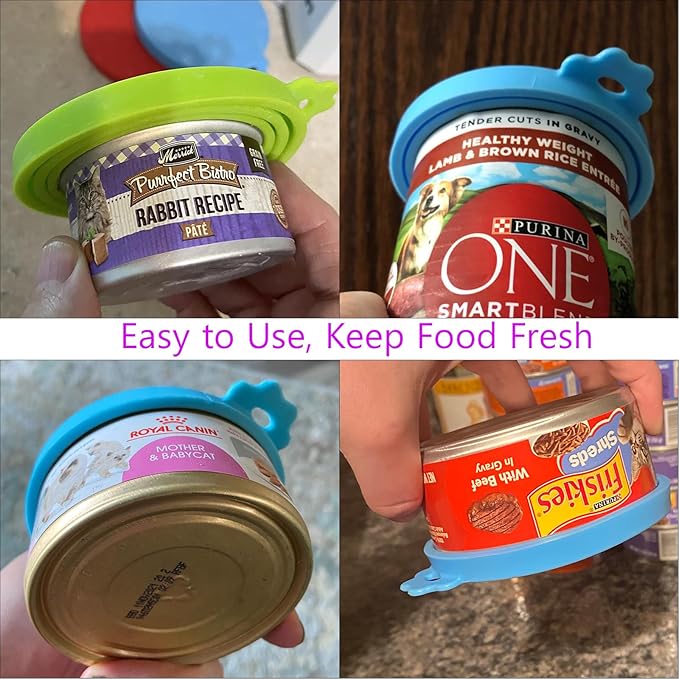 4 Pack Pet Food Can Cover Silicone Can Lids for Dog and Cat Food(Universal Size, One fit 3 Standard Size Food Cans)