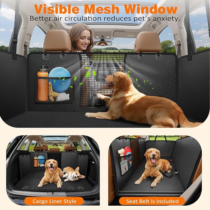 URPOWER Large Dog Backseat Extender for Extended Cab Trucks - Hard Bottom PU Leather Dog Car Seat Cover for Back Seat, Waterproof Dog Hammock Pet Rear Seat Protector Holds 400lbs for F150 SuperCab