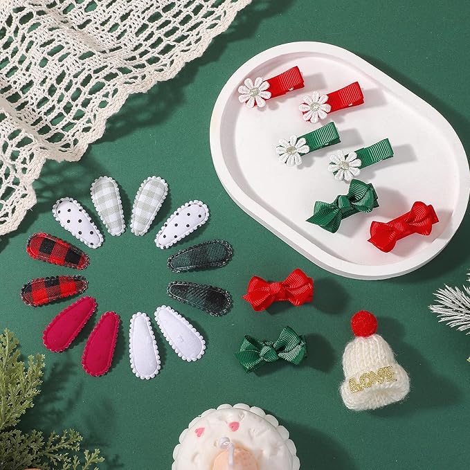 20PCS Christmas Toddler Hair Clips, Red & Green Hair Bows, Non-Slip Snap Barrettes & Daisy Ribbon Alligator Clips for Baby, Toddler & Girls