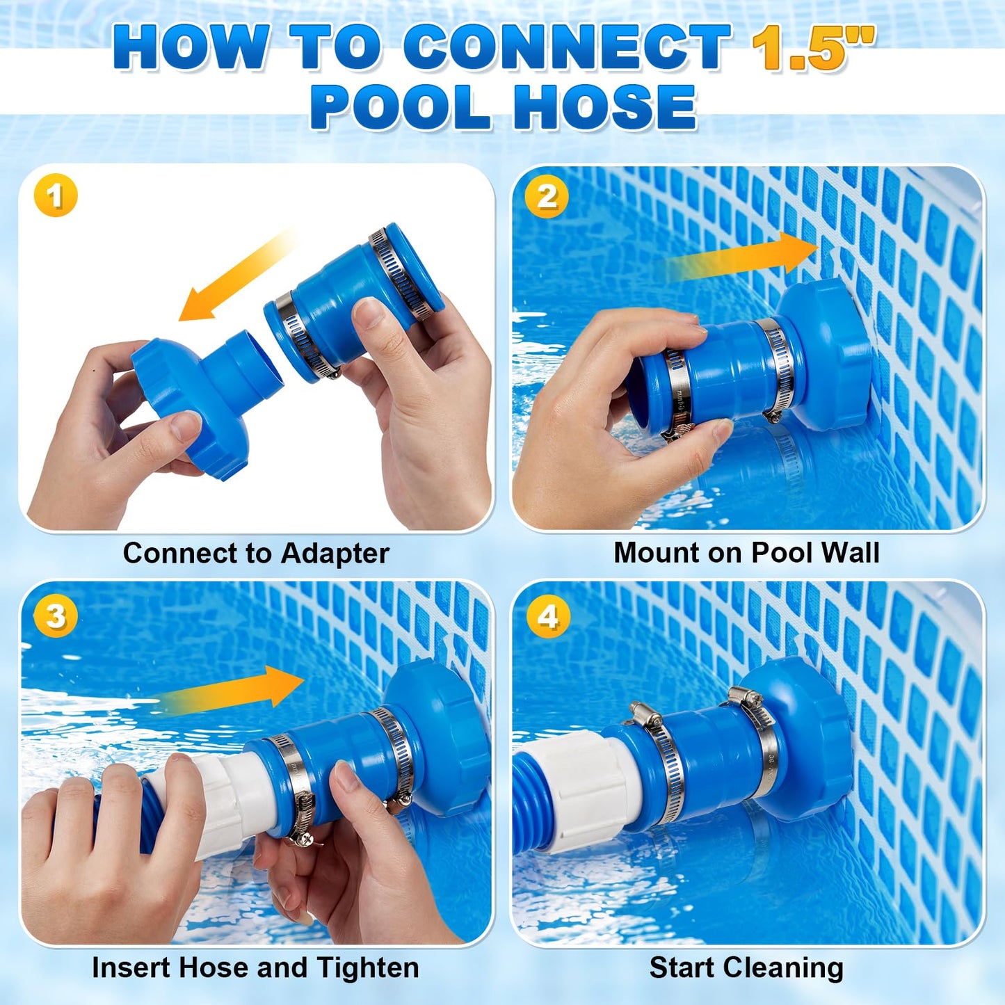2 Set Pool Vacuum Hose Adapter Kit Compatible with Intex Adapter B,Pool Skimmer Hose Connector Replacement Hoses Adapter with Clamp for Above Ground Swimming Pool Vacuum Surface Skimmer Small Strainer