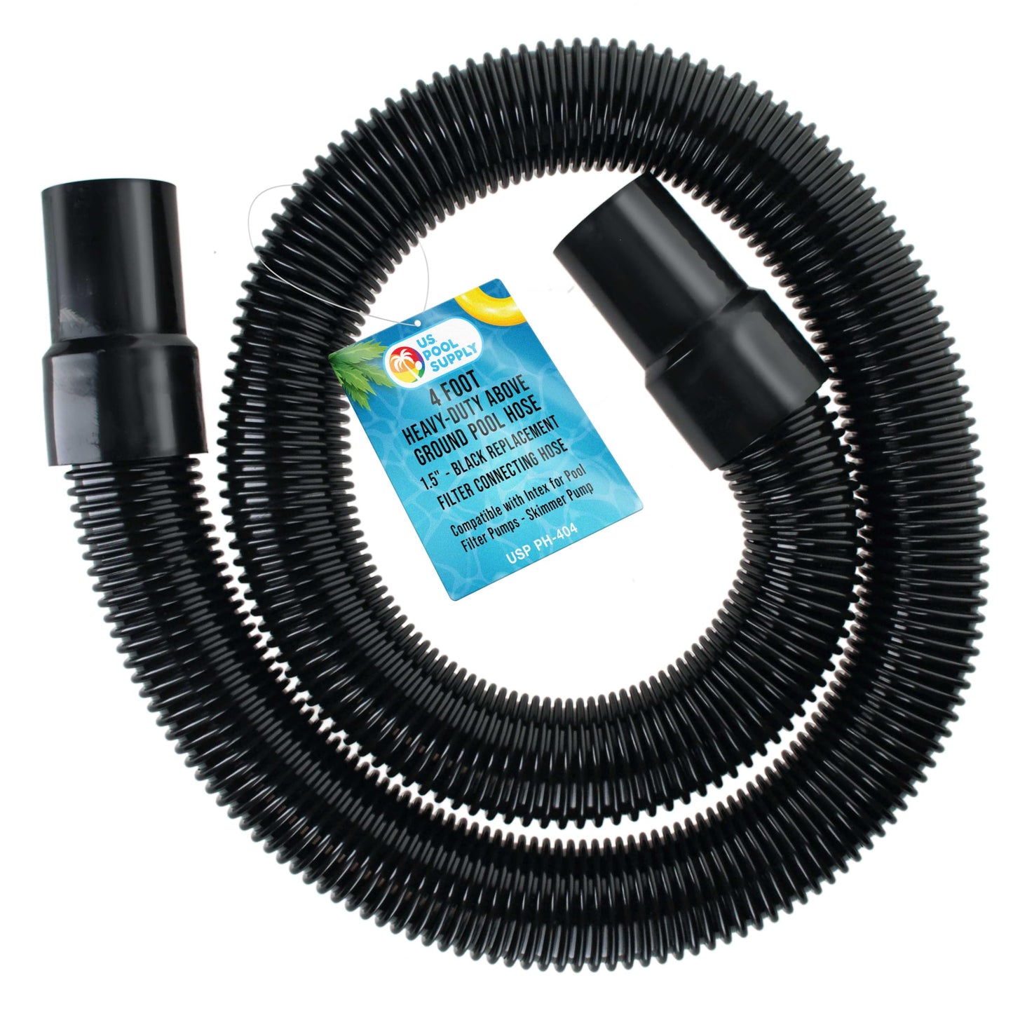 U.S. Pool Supply 4 Foot Heavy-Duty Above Ground Pool Hose, 1.5" - Black Replacement Filter Connecting Hose, Flexible Spiral Wound EVA - Compatible with Intex for Pool Filter Pumps - Skimmer Pump