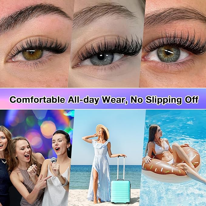 Lash Clusters Kit, DIY Cluster Eyelash Extensions 9‑16mm, 40D+50D, 280pcs, D Curl Natural Volume Lashes with Bond & Seal,Tweezers–Fake Cat Eye Wispy Individual Clusters