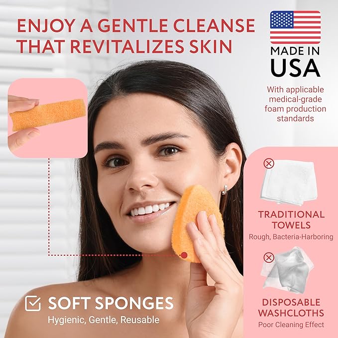IMPRESA Face Scrubber Exfoliator Sponges - Regular Puff - Natural Medical-Grade Foam - 10 Pack Reusable Exfoliating Pads - Deep Cleanse & Dead Skin Removal - Normal to Oily Skin