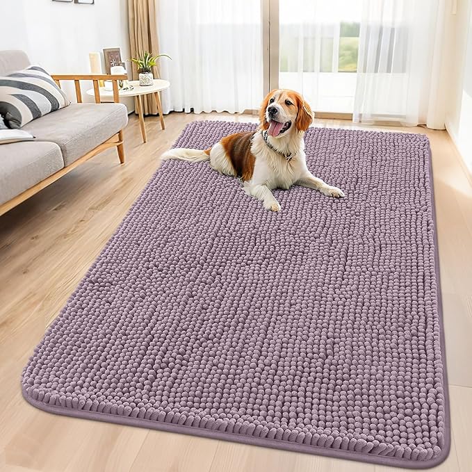 Smiry Dog Door Mat for Muddy Paws 59x35, Absorbs Moisture and Dirt Doormat, Non-Slip Washable Quick Dry Chenille Front Door Mat Indoor Entrance, Entryway Carpet for Inside Floor, Deep Plum
