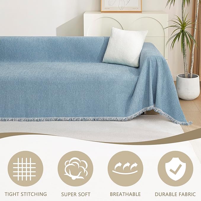MYSKY HOME Dog Couch Cover Sofa Covers Sectional Couch Covers for 2 Cushion Couch Sofa Chenille Couch Cover Bedroom Futon Couch Cover L Shape Sofa Cover Pet Couch Cover, 71" x 118", Dark Blue
