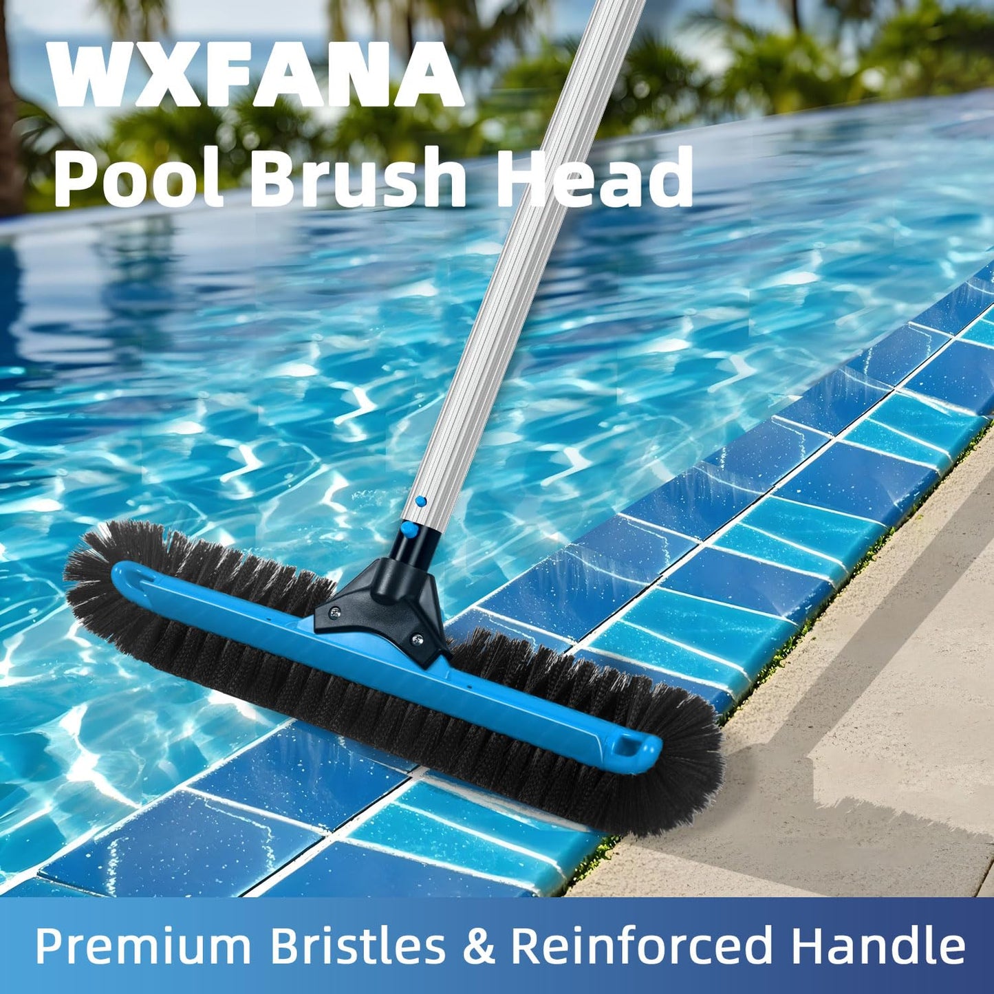 WXFANA 20" Wide Pool Brush Head, Heavy Duty Pool Cleaning Brush with 12-Rows Soft Bristles, Inground/Above Ground Pool Brushes with Curved Ends, Safe for Vinyl Liner