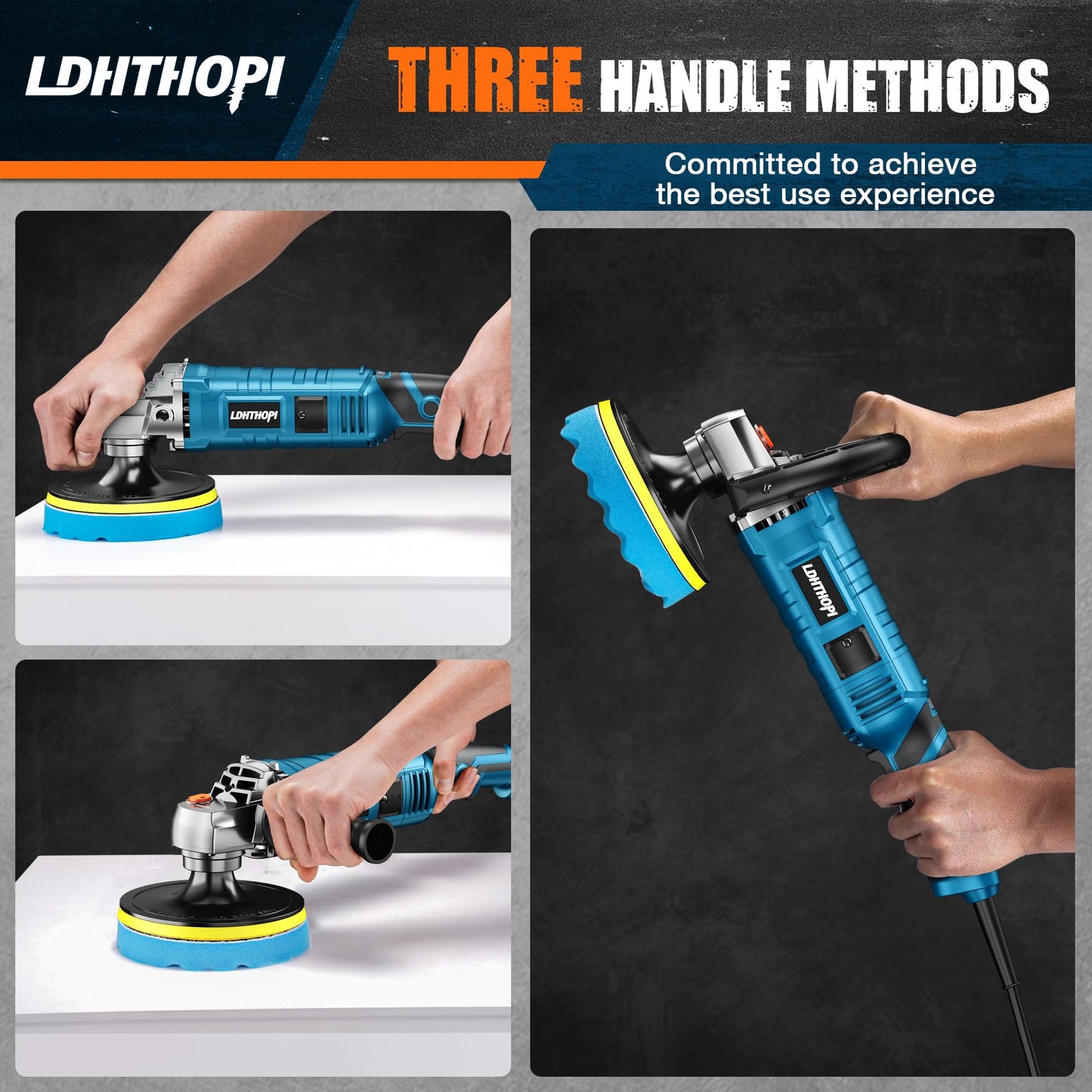 LDHTHOPI Buffer Polisher, 1600W 7 Inch/6 Inch Rotary Buffer Polisher Waxer, 7 Variable Speed 1000-3500 RPM, Detachable Handle for Car, Boat Sanding, Polishing, Waxing